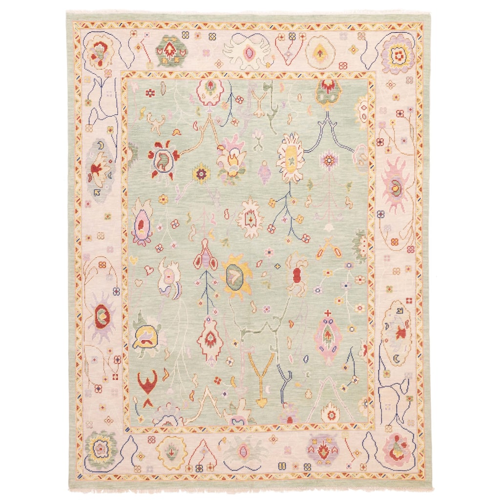 ECARPETGALLERY Hand-knotted Modern Oushak Light Green Wool Rug - 7'11 x 10'1