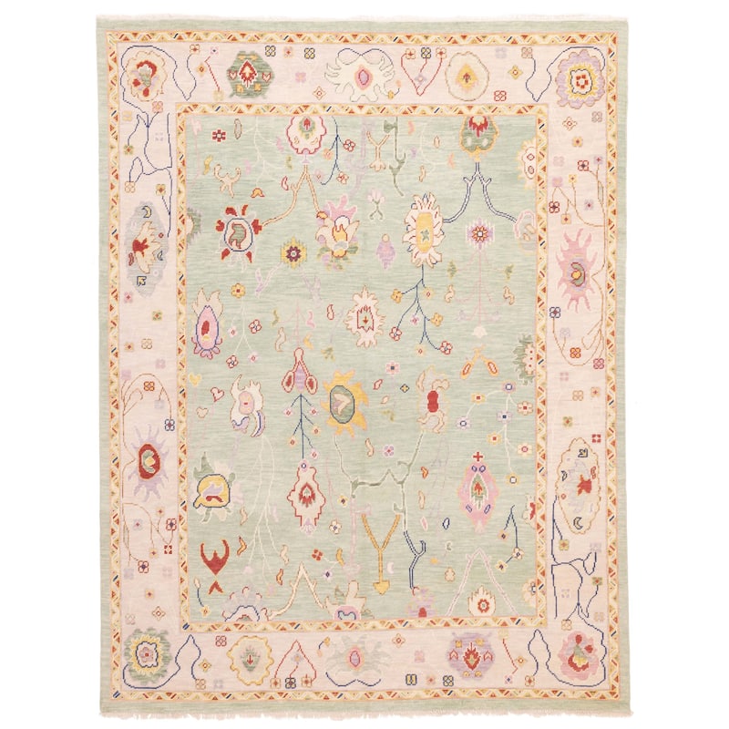 ECARPETGALLERY Hand-knotted Modern Oushak Light Green Wool Rug - 7'11 x 10'1