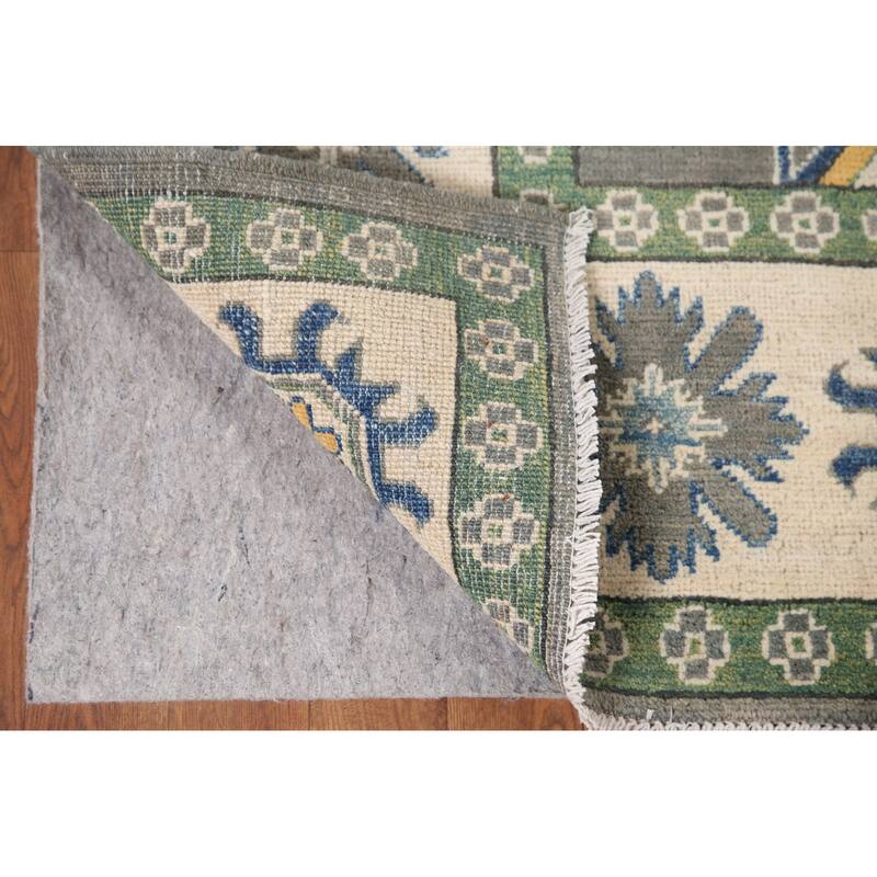 Hand Knotted Oriental 100% Wool Carpet Traditional Geometric Greys & Charcoal Kazak Area Rug - 9' 10'' X 6' 8''