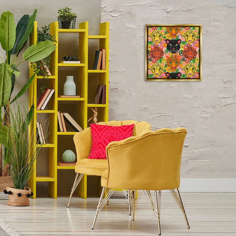 Stupell Jungle Cats Wildlife Pattern Framed Floater Canvas Wall Art Design By Carrie Cantwell