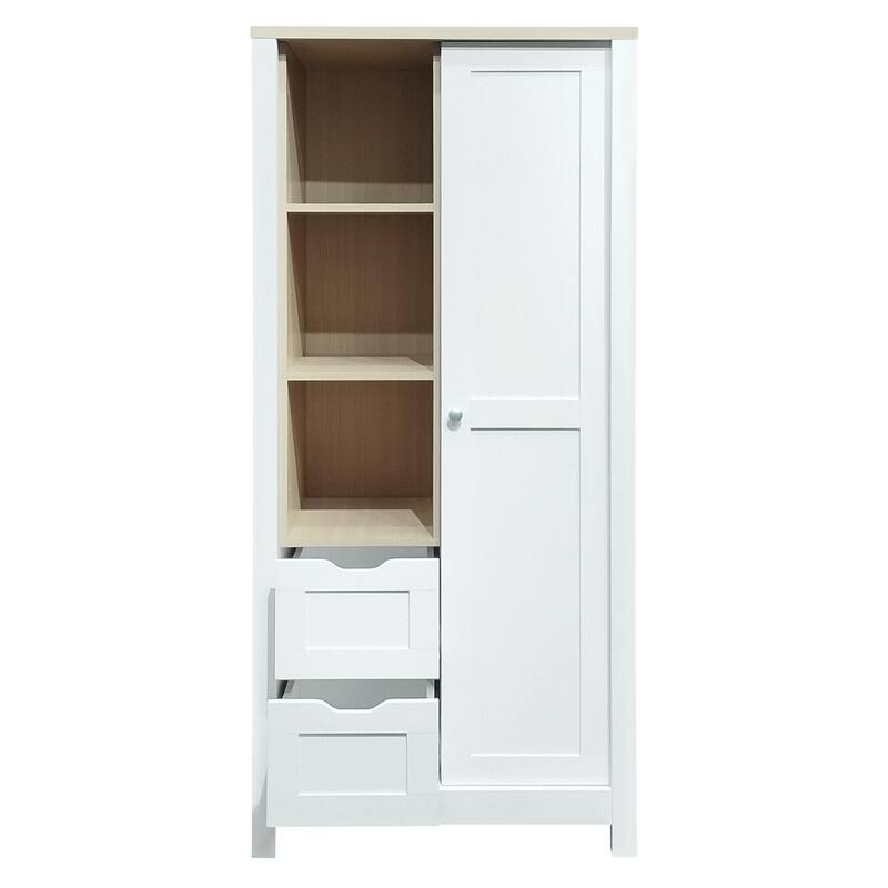 Storage Wardrobe with Hanging Rods and 2 Drawers and Open Shelves - N/A