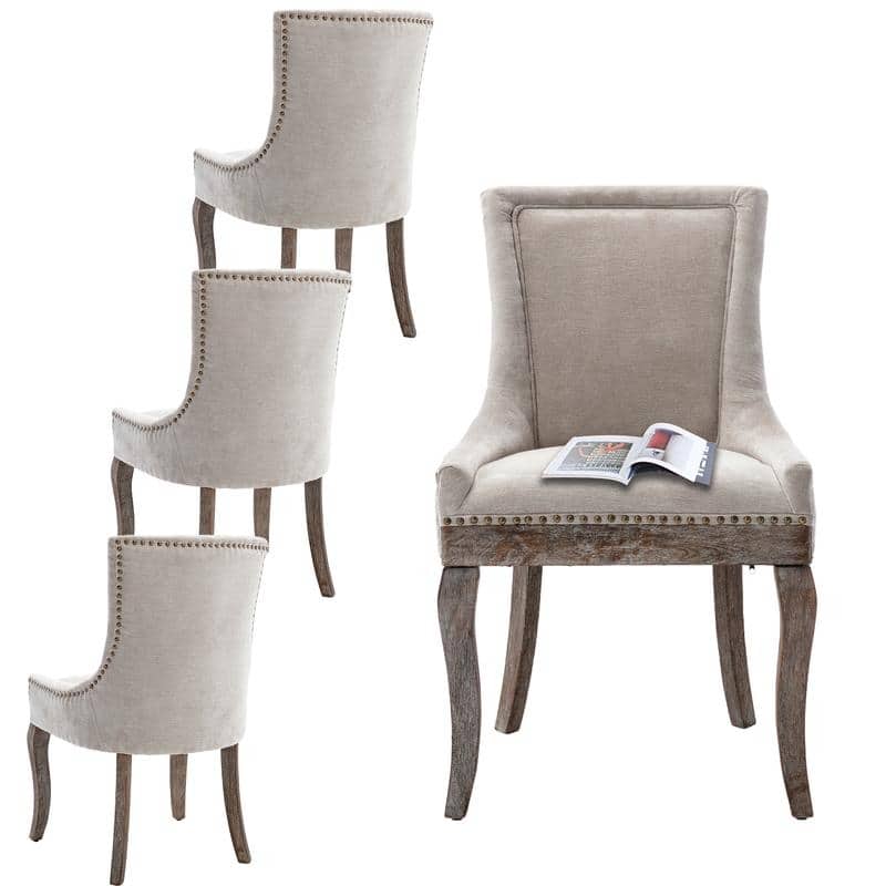 Thickened Side Dining Chair with Solid Wood Legs Set of 4