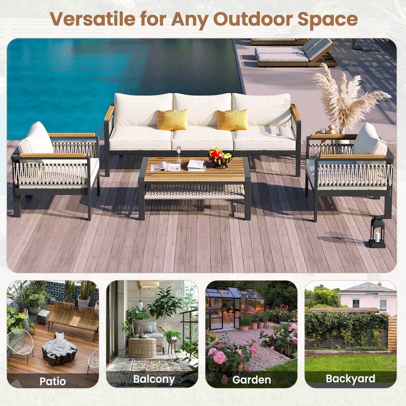 4-Pieces Patio Seating Group with Cushions & 1 Coffee Table