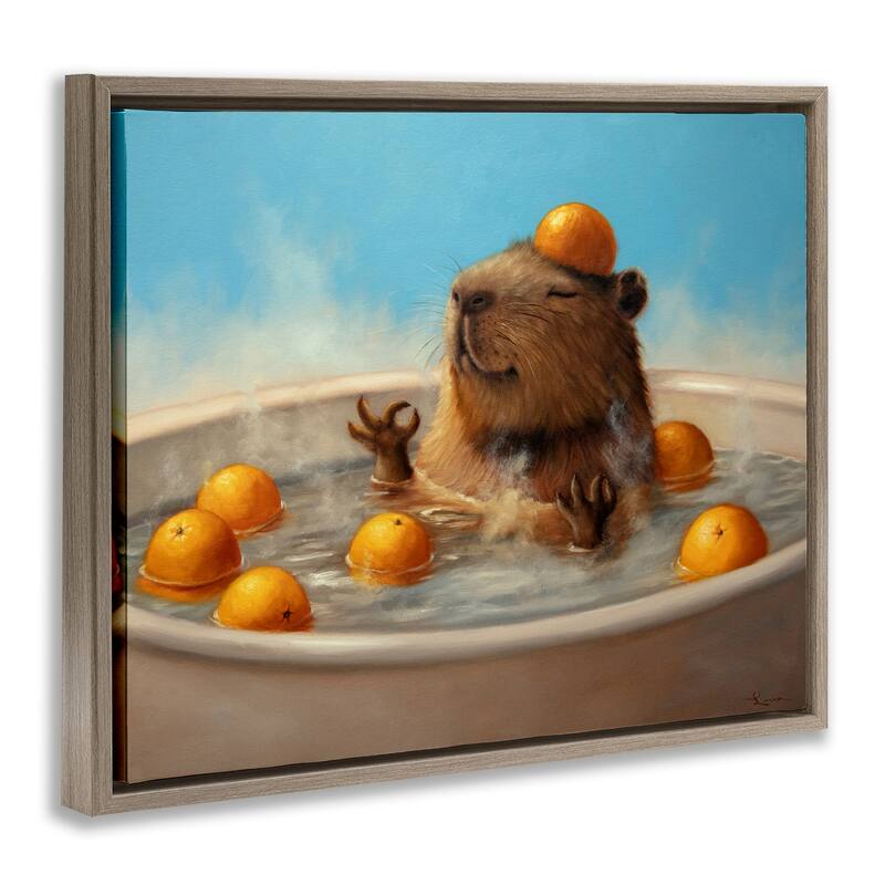 Stupell Capybara in Orange Bath Framed Floater Canvas Wall Art Design By Lucia Heffernan