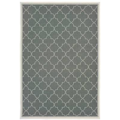 Matoury Grey Ivory Geometric Lattice Outdoor Casual Area Rug