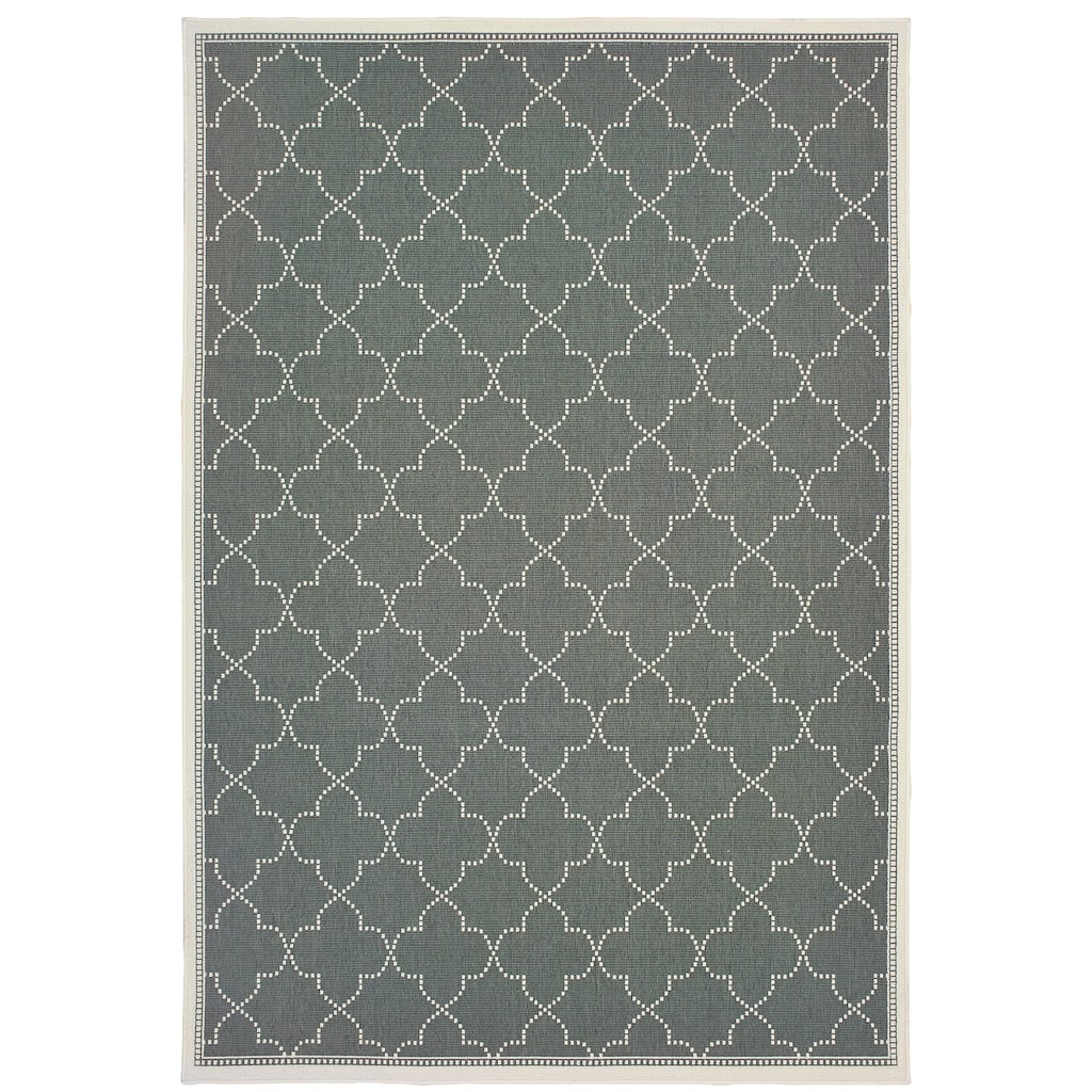 Matoury Grey Ivory Geometric Lattice Outdoor Casual Area Rug