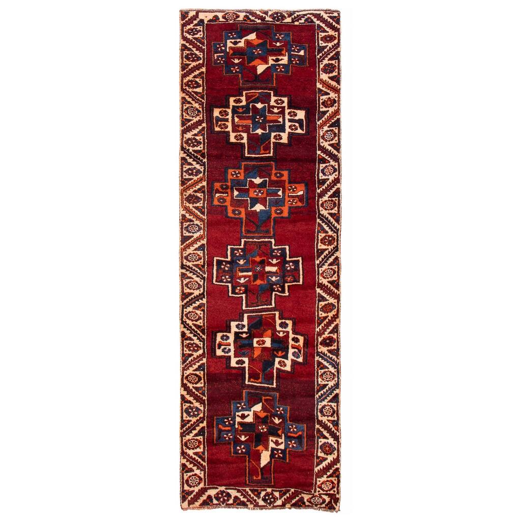 ECARPETGALLERY Hand-knotted Melis Vintage Red Wool Rug - 3'11 x 11'6