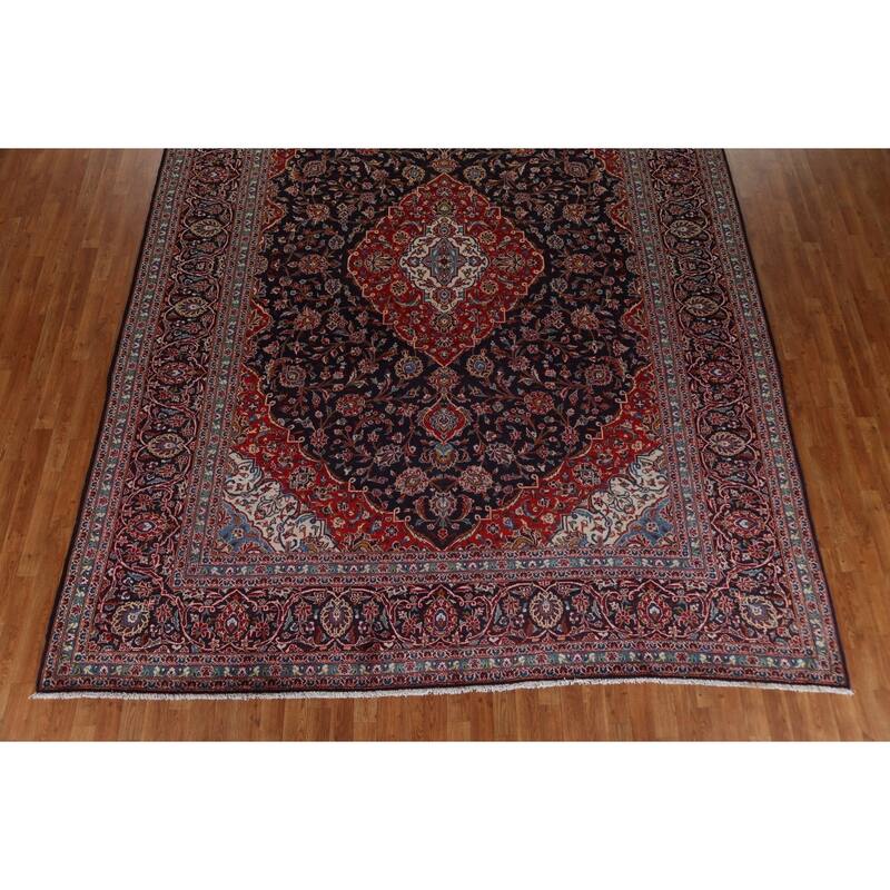 Vintage Traditional Kashan Persian Wool Area Rug Hand-knotted Carpet - 9'11" x 13'1"