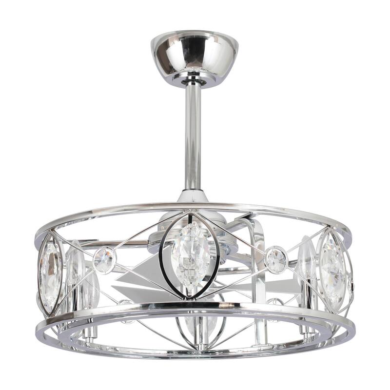 22" Modern Chrome Crystal Fandelier Caged Ceiling Fan with Light - 22 Inches