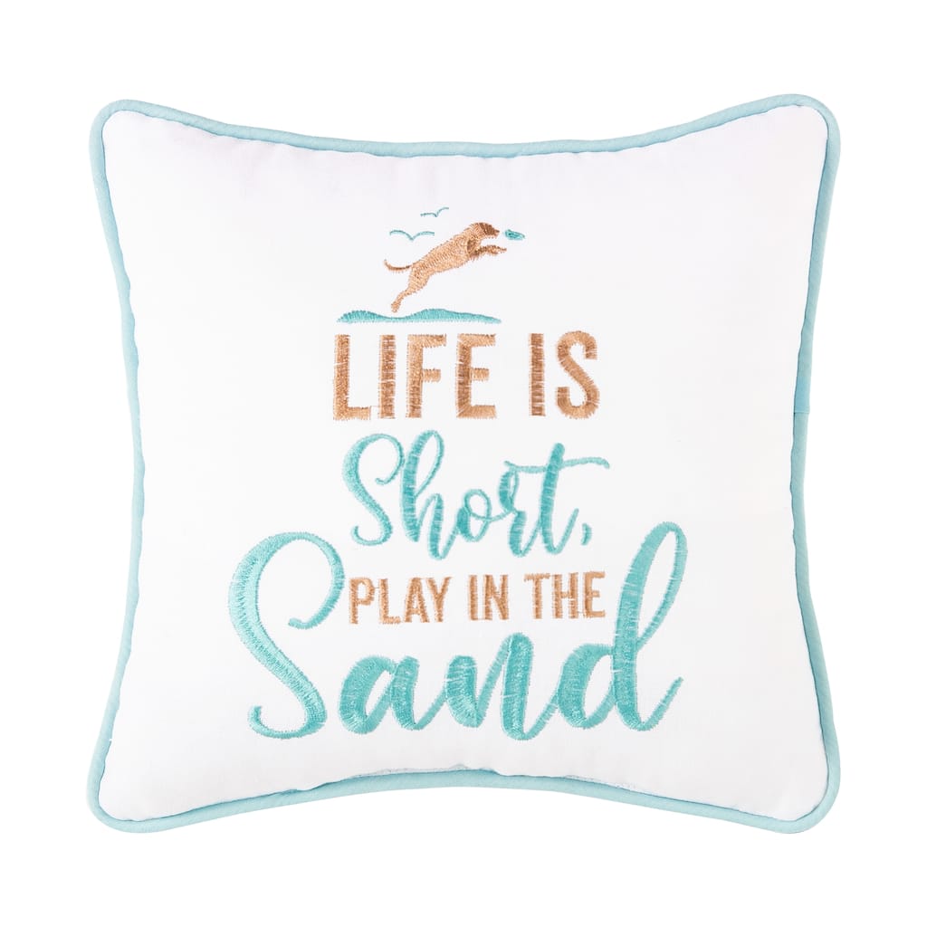 Play In The Sand Embroidered Small Petite Accent Throw Pillow, 10" x 10"