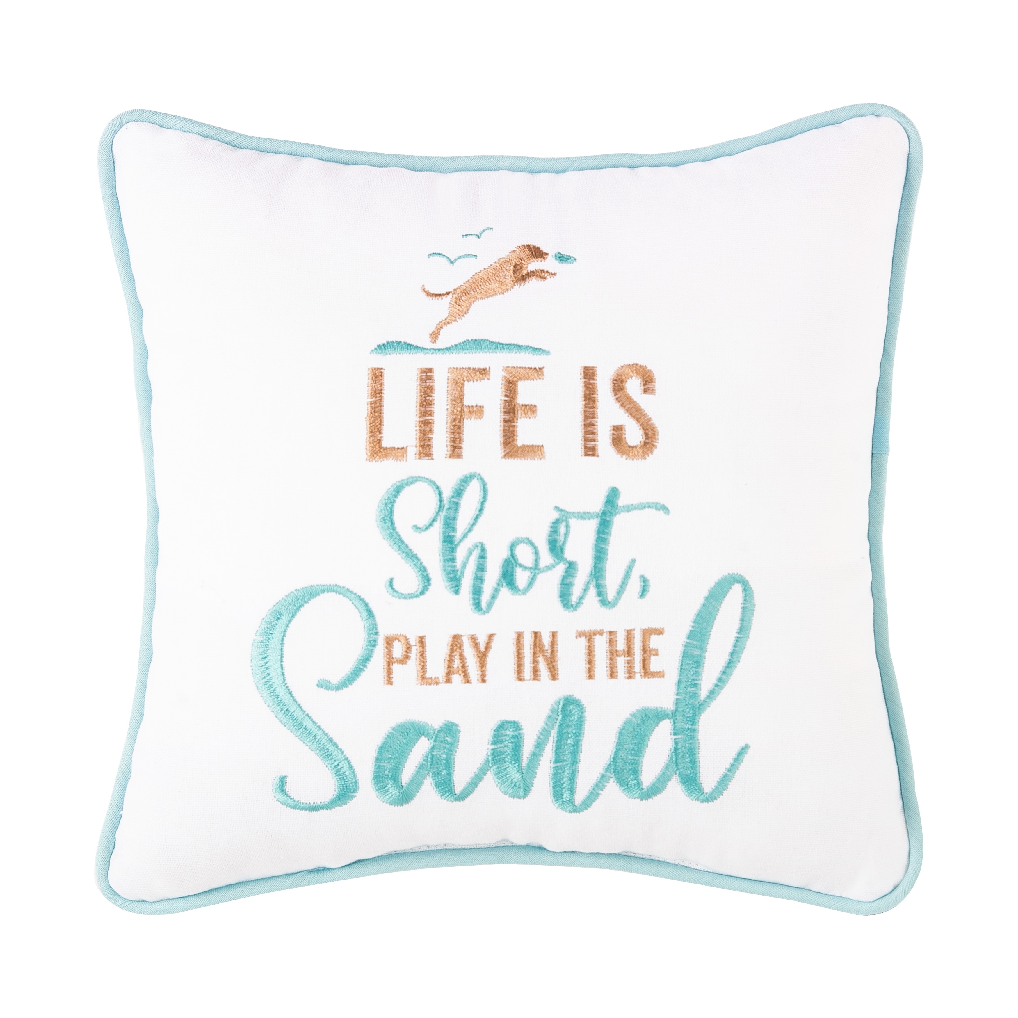 Play In The Sand Embroidered Small Petite Accent Throw Pillow, 10" x 10"