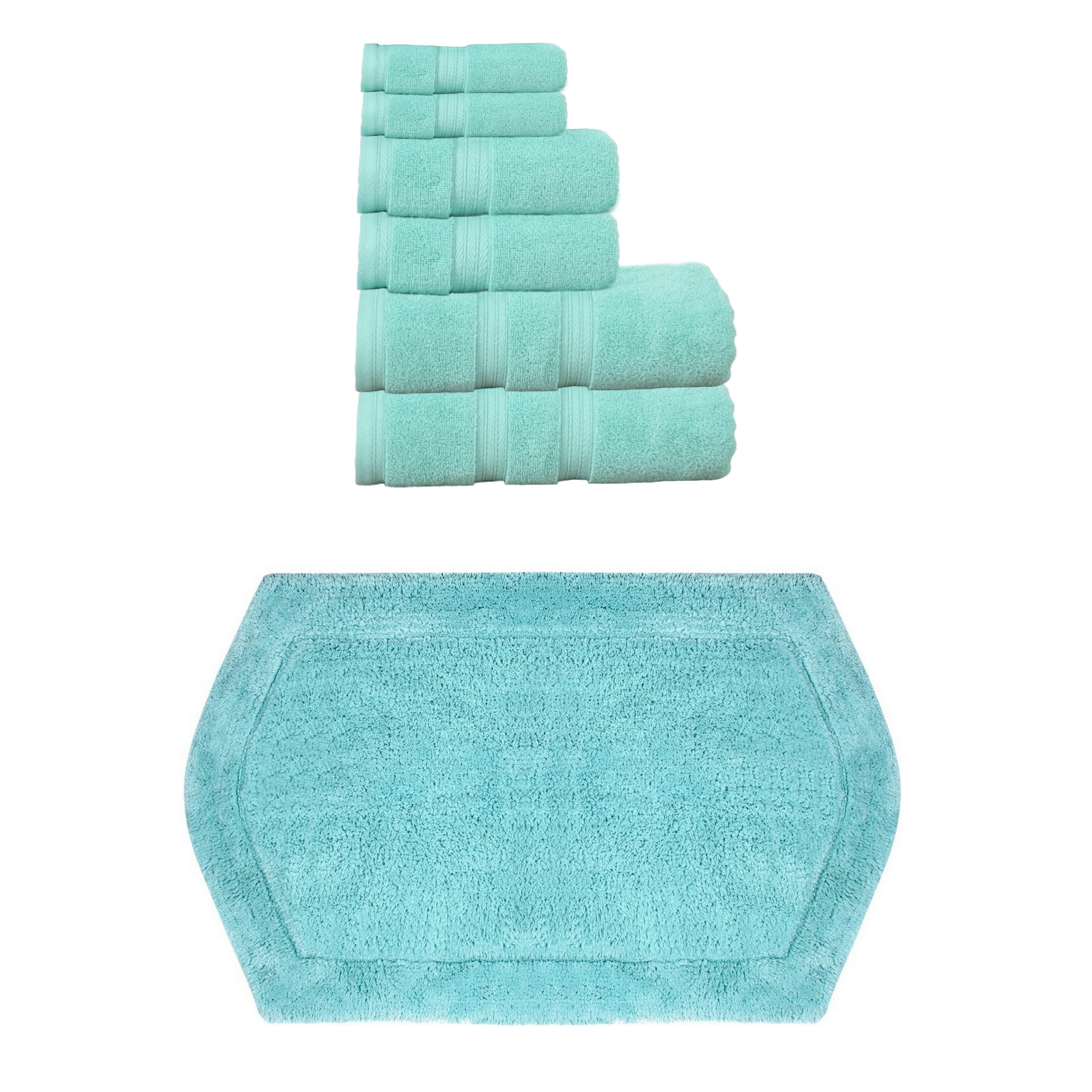 Home Weavers Waterford Collection 100% Soft Cotton 6 Pc Towel Set & 1 Pc 21x34" Bath Rug, Machine Washable & Non Slip (Set of 7)