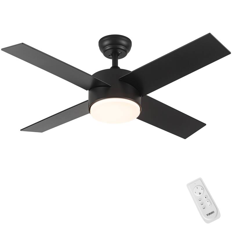 44 in. Indoor Matte Black Ceiling Fans with Dimmable Integrated LED Light and Remote Control - 44 Inches - 4 black blades