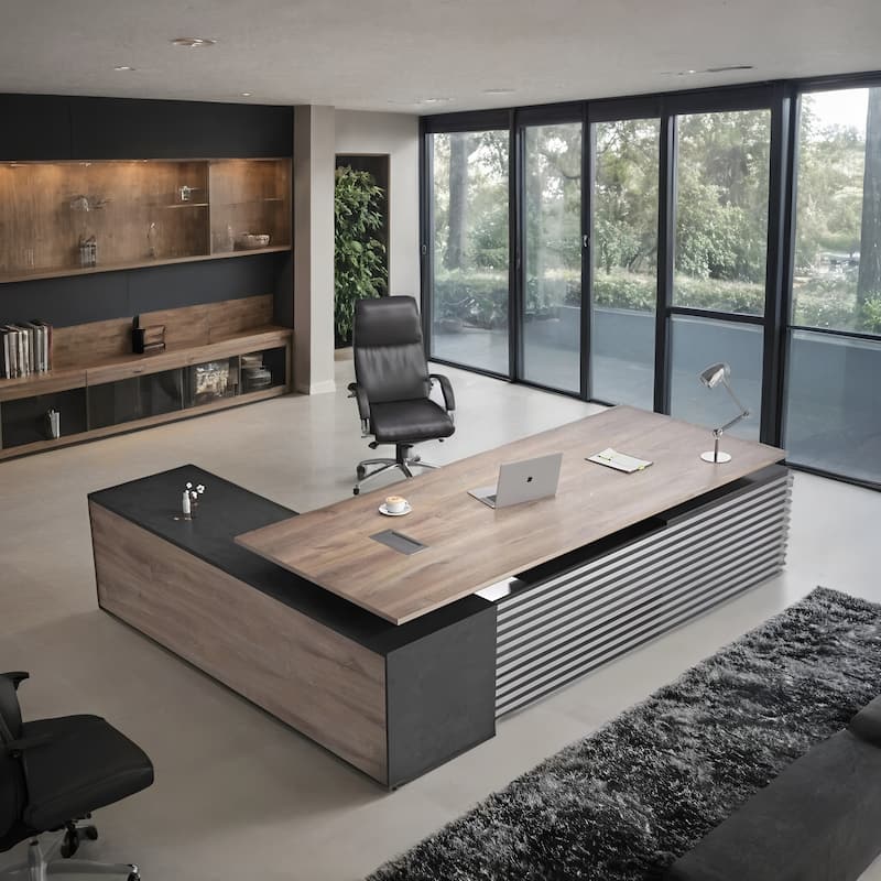 Adjustable Height Executive L Shaped Standing Desk w/ Cable Box Drawers Cabinets - 86.6" - Multi-Right Return