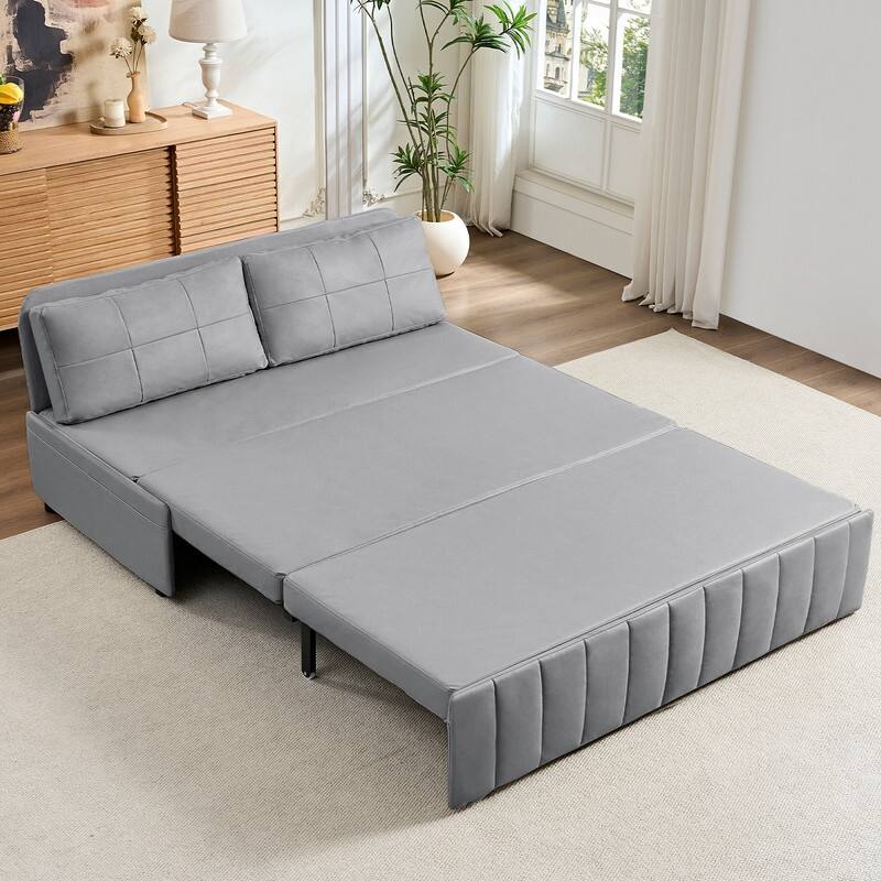 Mixoy Modern 62''Pull Out Sofa Bed,3-in-1 Pull Out Leathaire Fabric Sleeper Sofa Couch,Chaise Lounge,living room furniture