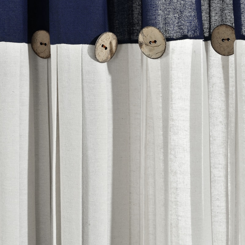 Lush Decor Linen Button Single Panel Window Curtain - 63"L x 40"W - Navy/Off-White