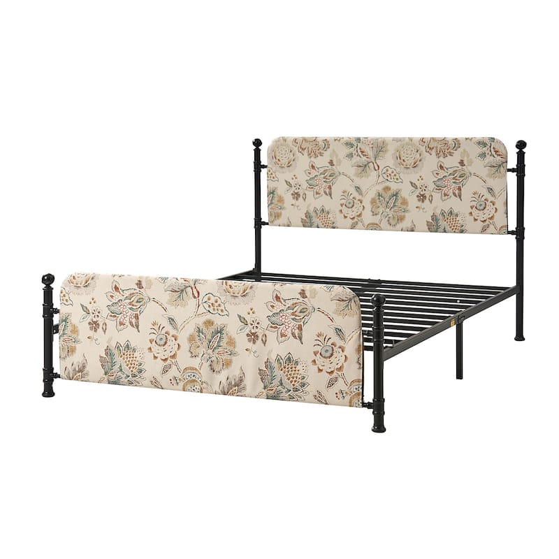 Diana Transitional 62" Floral Upholstered Platform Metal Bed Frame with Washable Slipcover by HULALA HOME