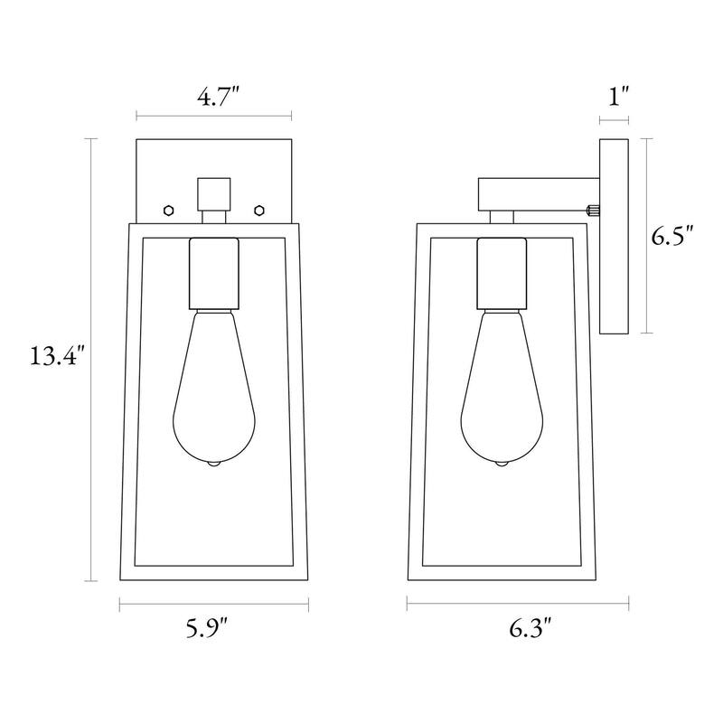 Modern Farmhouse Black 1-Light Outdoor Wall Sconces Patio Lantern - W5.9" x H13.4"
