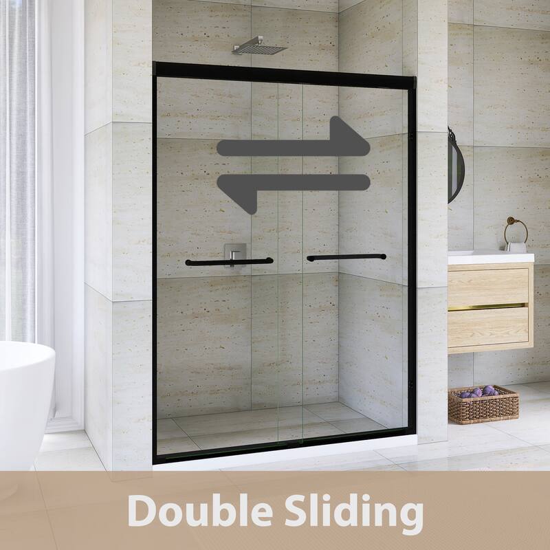 Double Sliding Framed Shower Door in Matte Black Finish