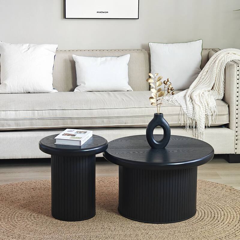 Round Coffee Table Set with Fluted Legs & Dual Tables