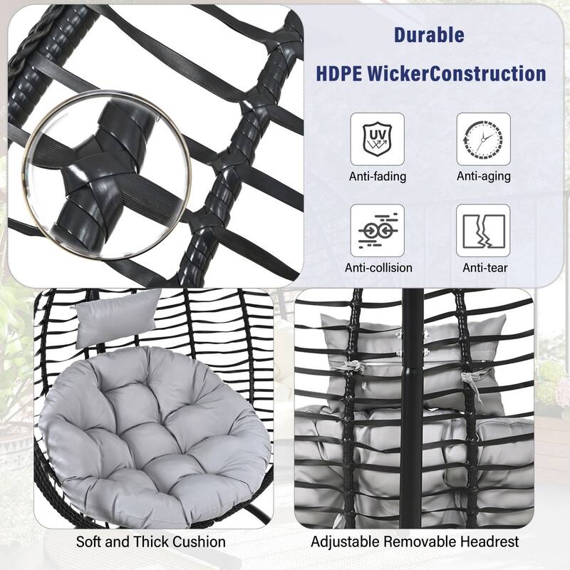 Indoor Outdoor Hanging Hammock Chair with Stand, Foldable Egg Swing Chair