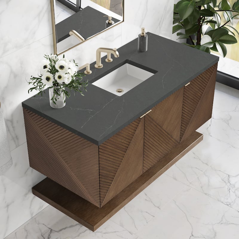 James Martin Vanities Marcello 48" Single Vanity, Chestnut - Charcoal Soapstone.