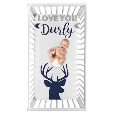 Woodland Deer Collection Boy Photo Op Fitted Crib Sheet - Navy Blue and White Stag