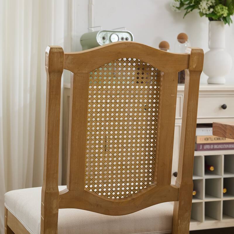 Solid Wood Dining Chair with Rattan Back and Cushioned Seat