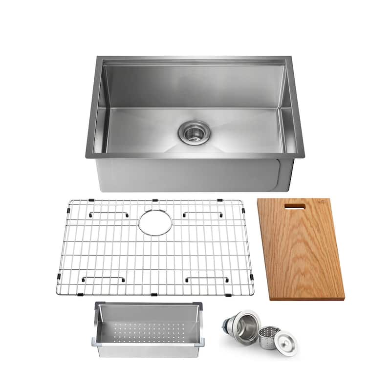 Handcrafted Single-bowl 16-gauge Stainless Steel Undermount Sink Set - 28 Inch