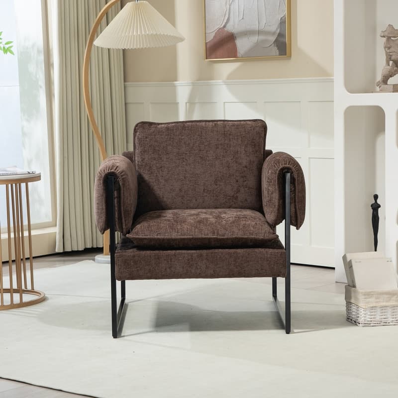 XINMICS Mid-Century Modern Accent Chair, Upholstered Armchair with Armrests and Metal Frame for Living Room, Bedroom