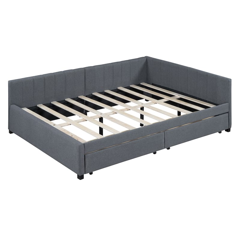 Full Size Upholstered Daybed with 2 Storage Drawers Sofa Bed Frame