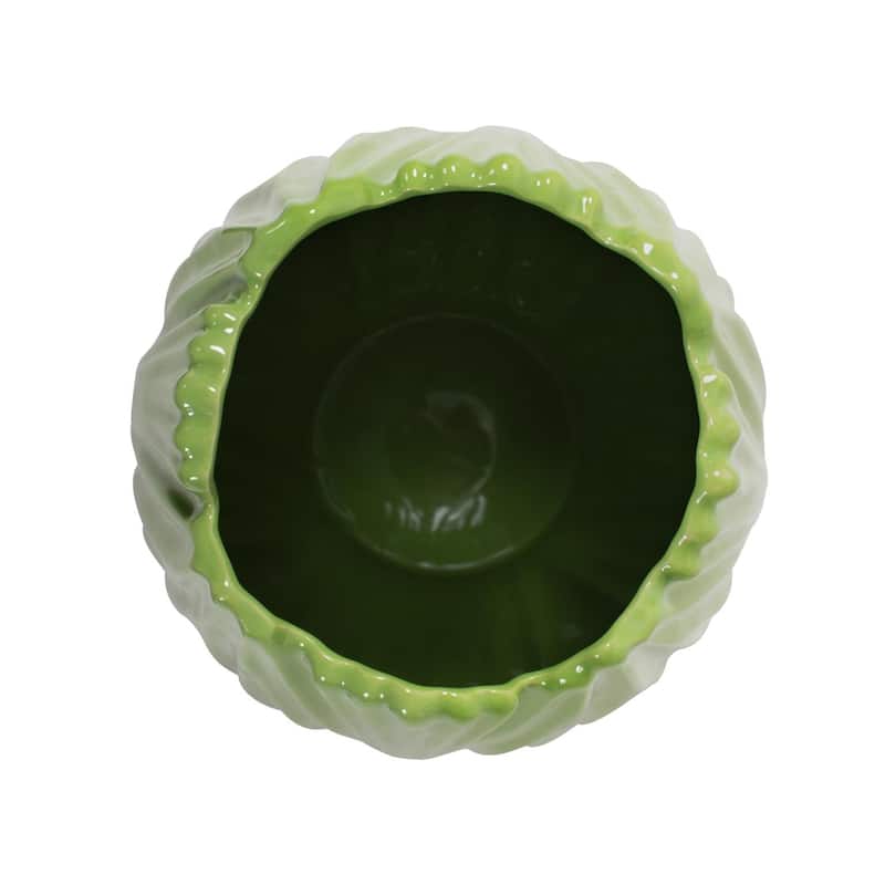 Allan Andrews Contemporary Glossy Green Curved Detailed Ceramic Vase