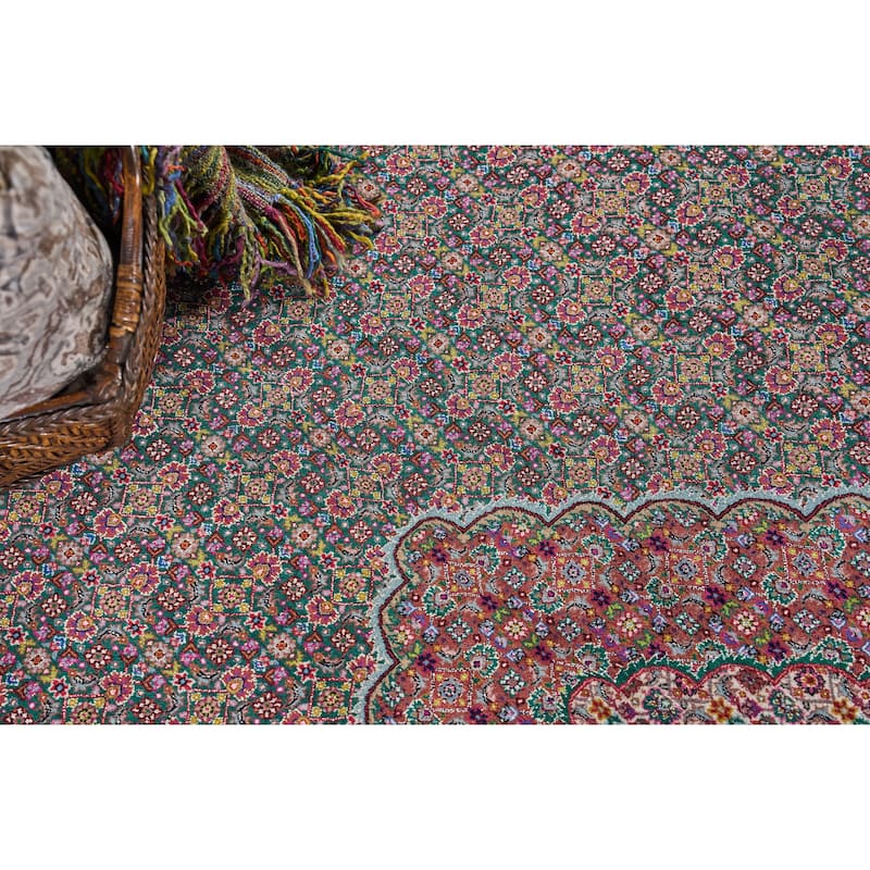 EXQUISITE RUGS ONE-OF-A-KIND Super Fine Tabriz Hand Knotted Green Rug - 10'x14'