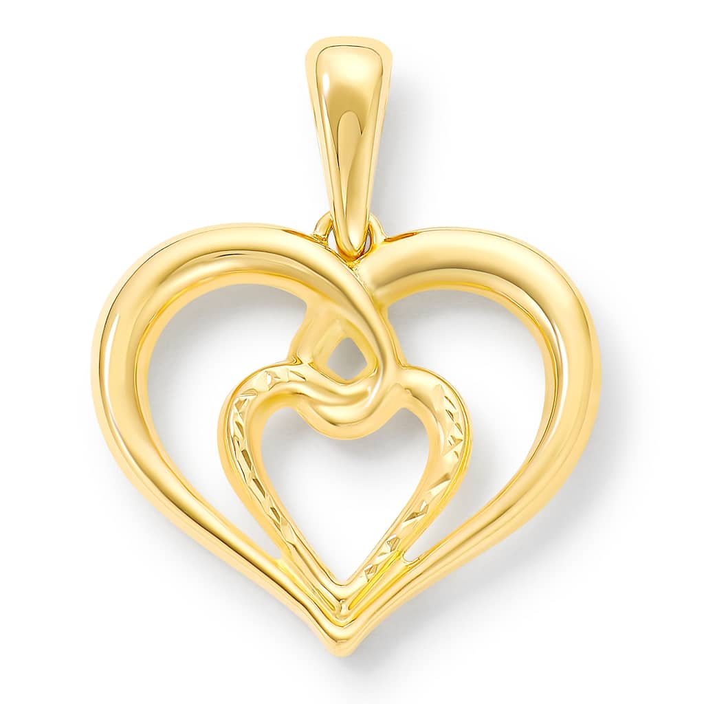 Clover 14K Yellow Gold Diamond-Cut Double Heart Pendant