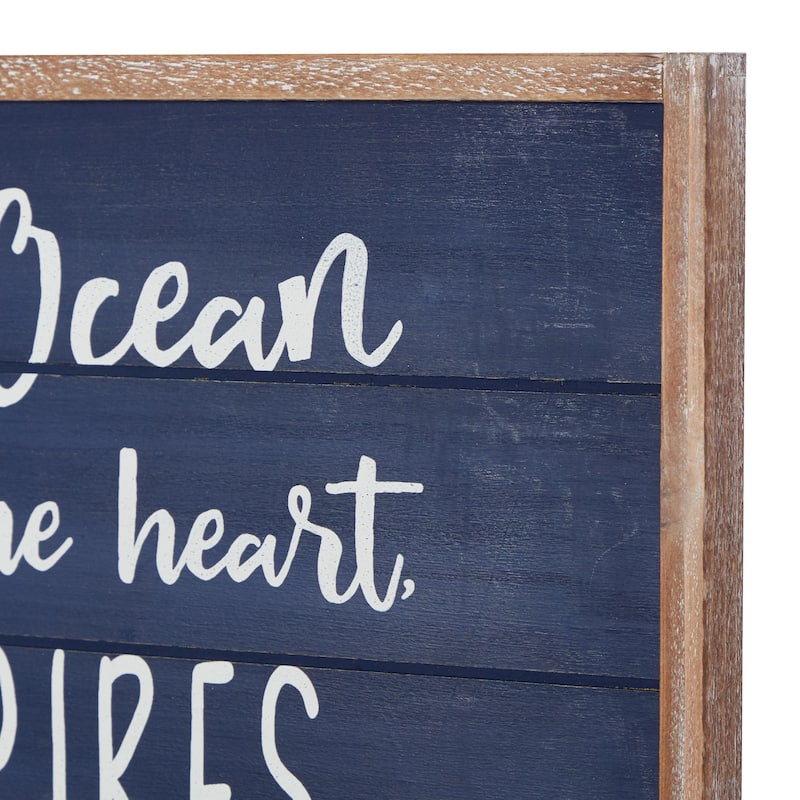 Wood Sign Ocean Home Wall Decor with Knotted Ropes - Blue - Roche River Decor