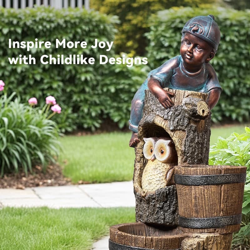 Kid and Owl Play 2-Tier Cascading Outdoor Fountain Weather Resistant with Outdoor Decor