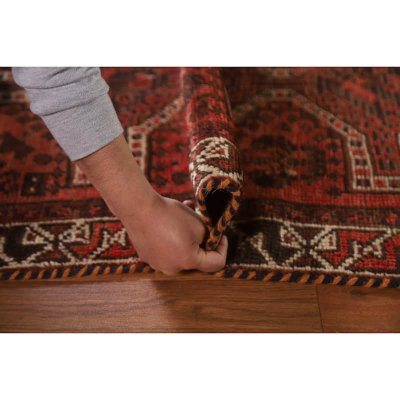Tribal Orange Qashqai Persian Vintage Area Rug Handmade Wool Carpet - 2'7"x 4'2"