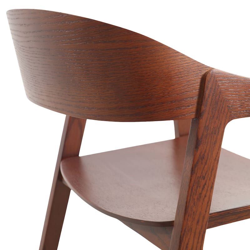 Dining Chair in Oak Wood with Open Back Design and Armrests Set of 2 Rivo Series