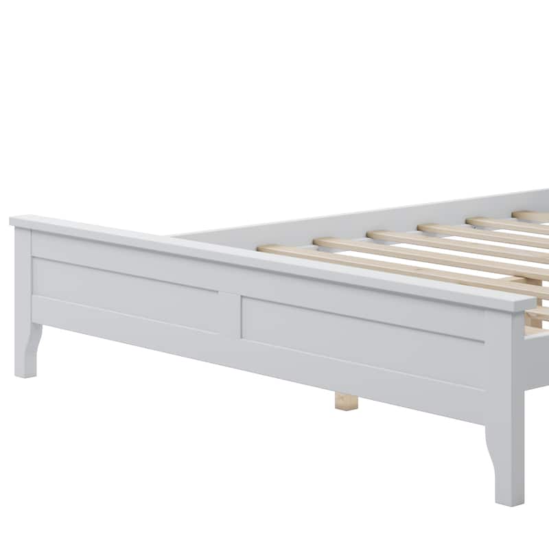 Full/Queen/King Platform Bed with Elegant Slatted Headboard, Modern Wooden Bed Frame with Tapered Wood Legs, No Box Spring Need