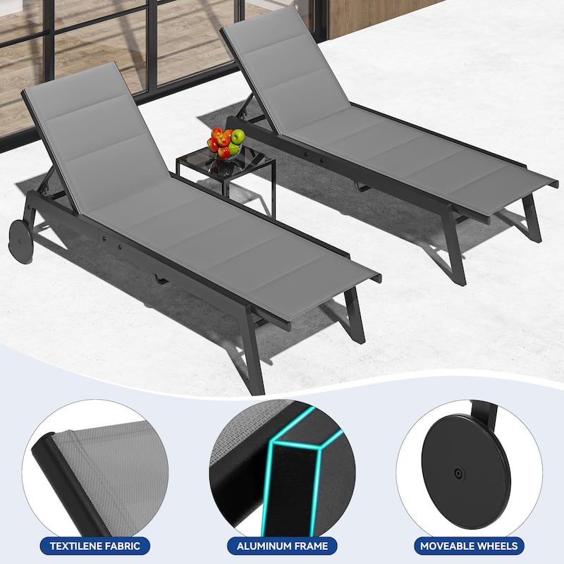 Outdoor Resin Lounge With Adjustable Back, Upholstered Fabric With Side Table - N/A