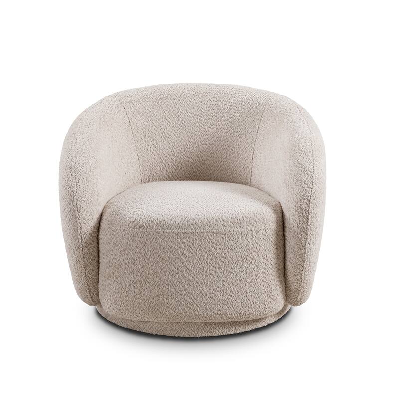 2-Piece Swivel Boucle Accent Chair Barrel Chair with Curved Back and Solid Wood Frame, Single Lounge Sofa Chair
