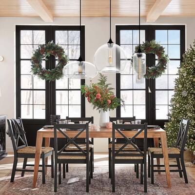 3-Light Cluster Clear Glass Globe Pendant Light Modern Orb Linear Kitchen Island Lights