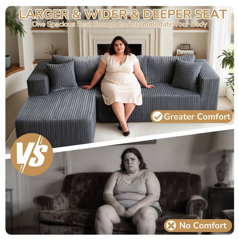 105 in. Wide Square Arm 2-Piece Modern Corduroy Fabric L-Shape Modular Sectional Sofa