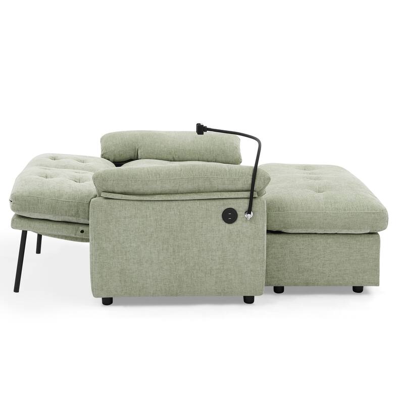 Double Recliner Chair with Adjustable Backrest, Storage Ottoman, USB Port & Phone Stand