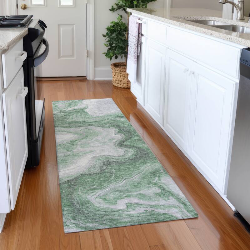 Premium Washable Super Soft Modern River Mayfield Rug - Green - 2'3" x 7'6"