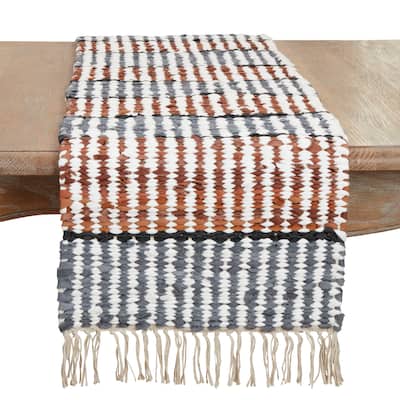 Leather Chindi Stripe Fringed Table Runner - 16"x72"