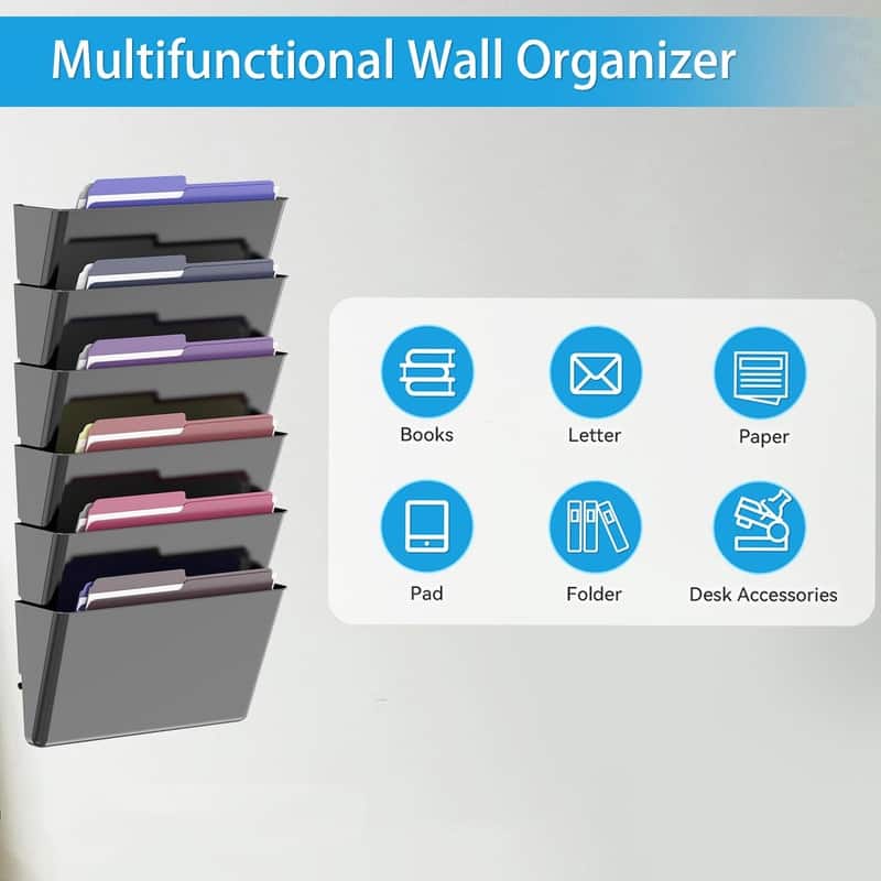 6 Pockets Acrylic Wall File Organizer - 13.2 x 6.8 x 4 inches