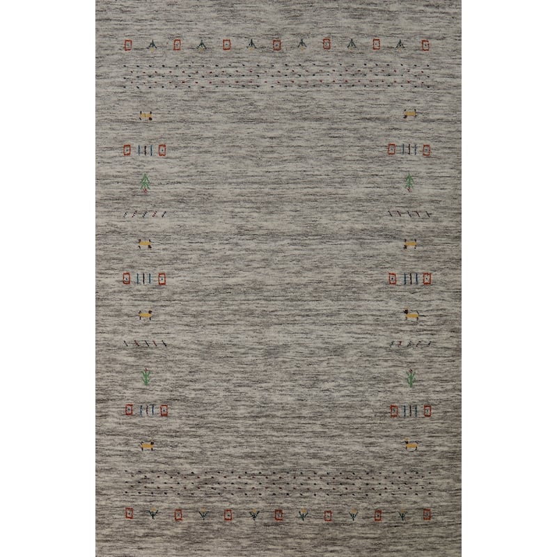 Gabbeh Oriental Rug Handmade Striped Beige Wool Carpet - 4'1" x 5'11"