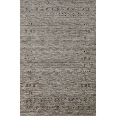Gabbeh Oriental Rug Handmade Striped Beige Wool Carpet - 4'1" x 5'11"