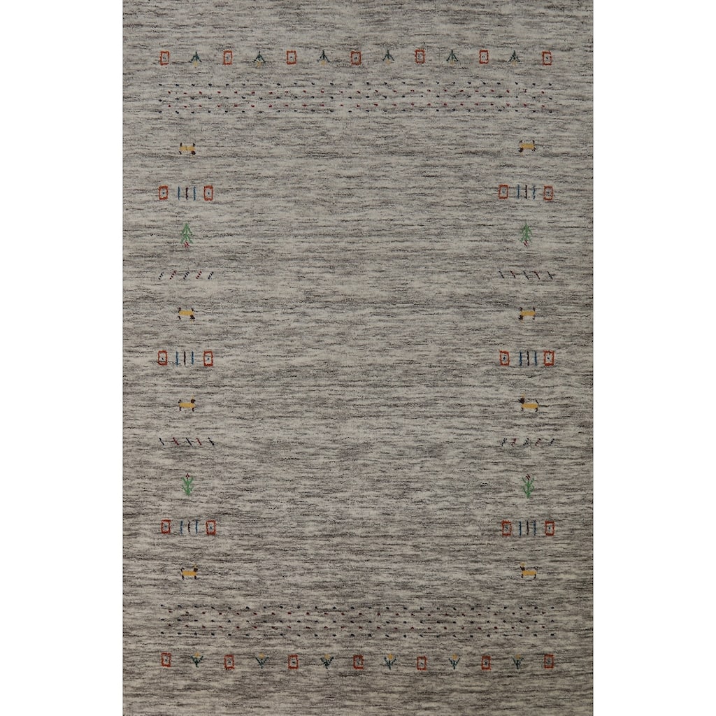 Hand Knotted Oriental 100% Wool Carpet Tribal Stripe Beige & Ivories Gabbeh Area Rug - 5' 11'' X 4' 1''
